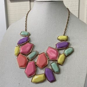 Stunning pastel flat faceted stone drippy statement necklace